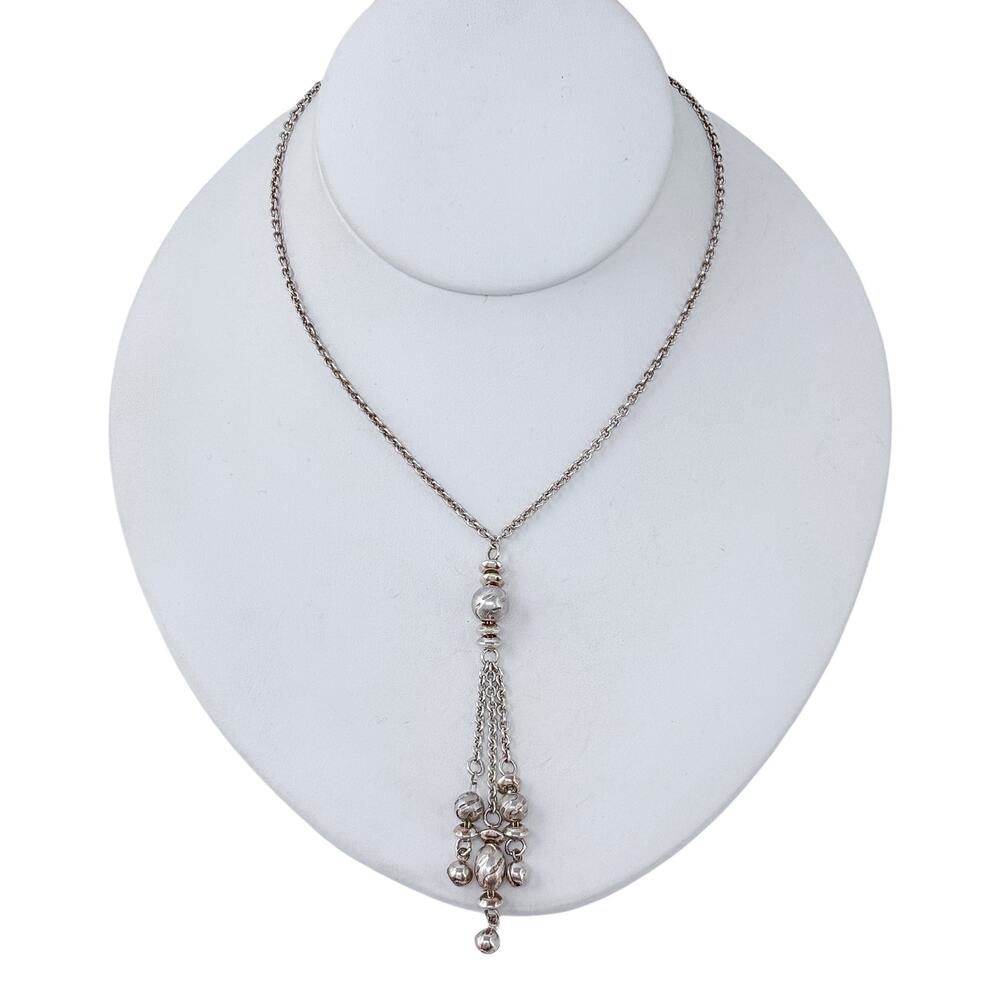Vintage Sterling Silver 925 Beaded Tassel Drop Necklace 17" - Picture 3 of 7